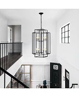 Adjustable Black Geometric Foyer Pendant Light with Chromed Base
