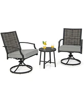Slickblue 3 Piece Patio Swivel Chair Set with Soft Seat Cushions for Backyard