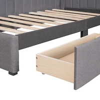 Upholstered Daybed With 2 Storage Drawers Twin Size Sofa Bed Frame No Box Spring Needed