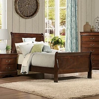 Classic Louis Philipe Style Twin Size Bed Brown Cherry Finish 1 Piece Traditional Design Sleigh Bed