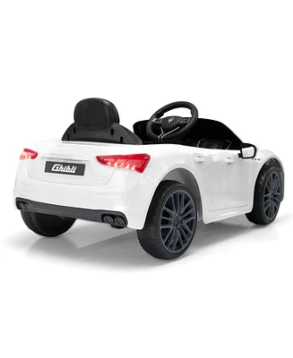 Simplie Fun Maserati Ghibli-licensed 12V Kids Ride on Car with Remote Control, Music and Lights,White