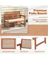 Slickblue 2-Person Solid Wood Patio Bench with Backrest and Cushion