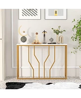 Slickblue 44 Inch Modern White Entryway Table with Faux Marble Tabletop-White