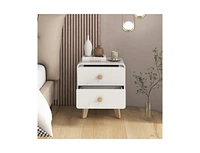 Slickblue Nightstand with 2 Drawers Solid Rubber Wood Legs
