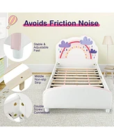 Slickblue Kids Twin Size Upholstered Platform Wooden Bed with Rainbow Pattern