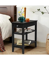 Slickblue Side End Table with Drawer and 2-Tier Open Storage Shelves for Space Saving