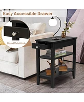 Slickblue Side End Table with Drawer and 2-Tier Open Storage Shelves for Space Saving