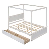 Streamdale Furniture Full-size wood canopy bed with drawers, no box spring needed