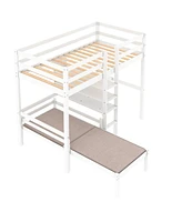 Simplie Fun Convertible Loft Bed With L-Shaped Desk, Twin Bunk Bed With Shelves And Ladder