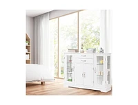 Slickblue Sideboard Buffet Server Storage Cabinet with 2 Drawers and Glass Doors