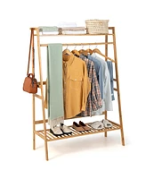 Slickblue Bamboo Clothing Rack with Storage Shelves-Natural