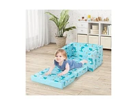 Slickblue Kids Recliner Sofa Converts to Sleeper Bed for Boys Girls-Blue