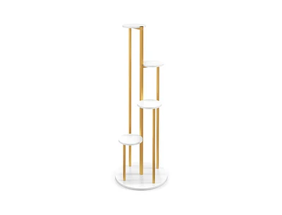 Slickblue Indoor Metal Plant Stand Corner Plant Shelf for Potted Plant with Golden Metal Frame-White