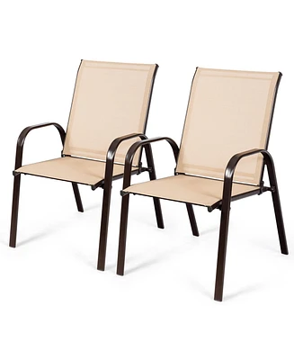 Gymax Set of 2 Patio Chairs Dining w/ Steel Frame Yard Outdoor Beige
