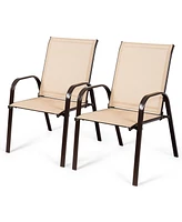 Gymax Set of 2 Patio Chairs Dining w/ Steel Frame Yard Outdoor Beige