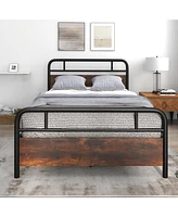 Sugift Full Size Bed Frame with Industrial Headboard-Full Size