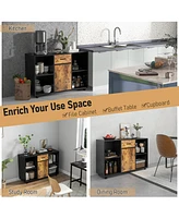 Sugift 48 Inch Industrial Buffet Sideboard with 4 Open Cubbies