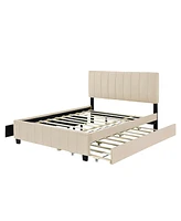 Streamdale Furniture Queen Size Velvet Upholstered Platform Bed With 2 Drawers And 1 Twin Xl Trundle