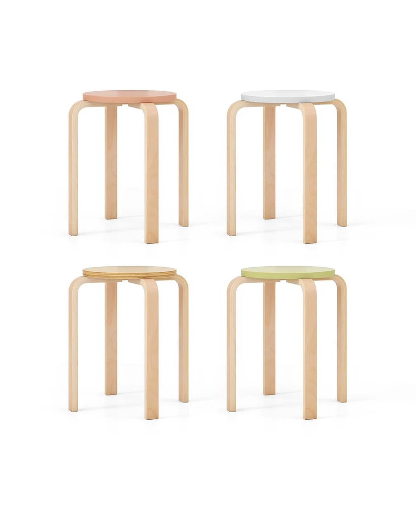 Slickblue Set of 4 Bentwood Stackable Stools Dining Stools with Round Tops