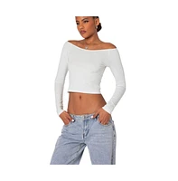 Edikted Women's Tahlia V Neck Off Shoulder Top