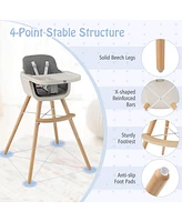 Costway Toddler 3 in 1 Convertible Wooden High Chair Feeding Chair with Cushion