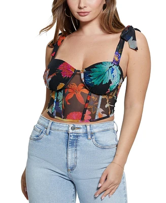 Guess Women's Margot Floral-Print Mesh Corset Top