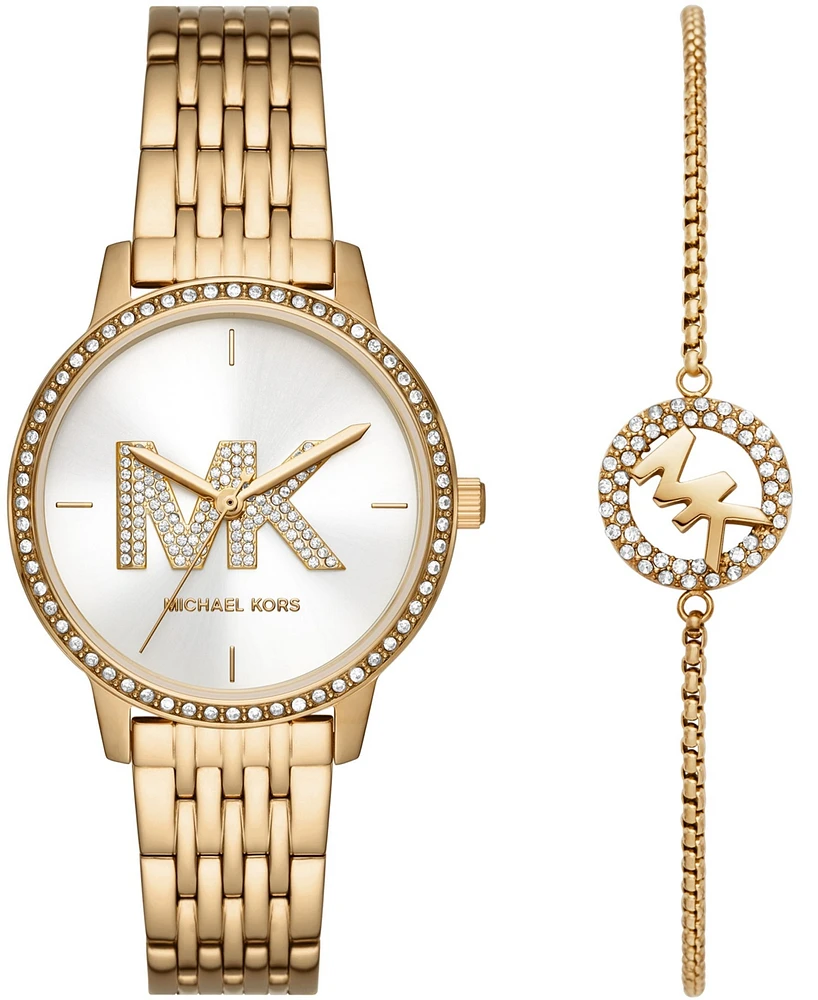 Michael Kors Women's Melissa Three-Hand Gold-Tone Stainless Steel Watch Set 35mm