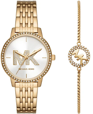 Michael Kors Women's Melissa Three-Hand Gold-Tone Stainless Steel Watch Set 35mm