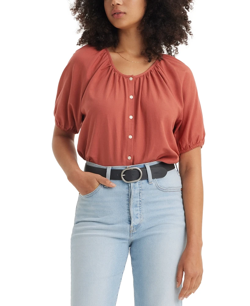 Levi's Women's Leanne Button-Front Puff-Sleeve Top