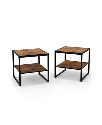 Slickblue 2 Pieces Industrial 2-Tier Side Table Set with Open Shelf