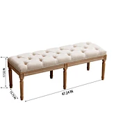 Simplie Fun Beige Velvet Upholstered Tufted Bench Ottoman