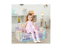 2-in-1 Flip Out Kids Sofa Chair with Detachable Flannel Fabric Cover and Glowing Patterns