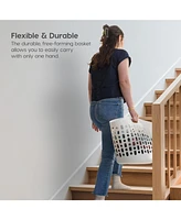 Iris Usa Laundry Basket 30L Durable and Flexible, Portable Round Bin, 0.85 Bushel Hamper for Storage with Ventilation Holes for Closet Dorm, White