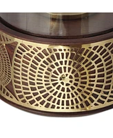 Simplie Fun Enchanting Boho Mango Wood & Metal Hurricane Candle Holder