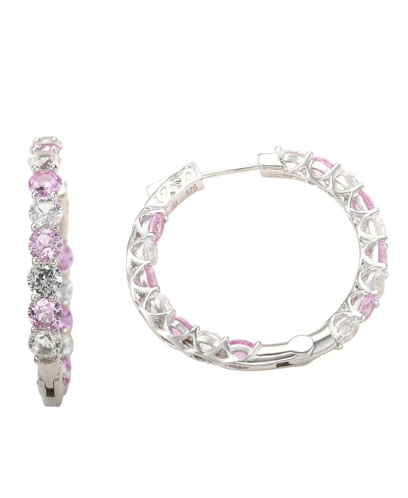 Suzy Levian New York Pink Sapphire & Lab-Grown White Sapphire Martini Set Inside Out Hoop Earrings in Sterling Silver by Suzy Levian