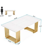 Tribesigns 70.9" Modern Office Desk, Wooden Computer Desk, White Executive Desk with Gold Metal Legs, Large Workstation for Home Office, Study Writing