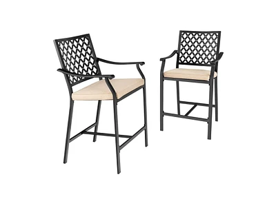 Slickblue 2 Pieces Patiojoy Patio Bar Stool with Height Cushion and Armrest