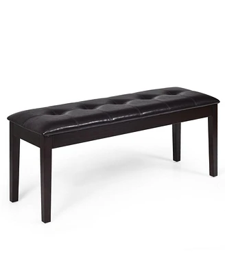 Slickblue Upholstered Dining Room Pu Bench Solid Wood Button Tufted