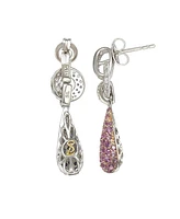 Suzy Levian New York Pink Sapphire & Lab-Grown White Sapphire Tear Drop Dangle Earrings in Sterling Silver by Suzy Levian