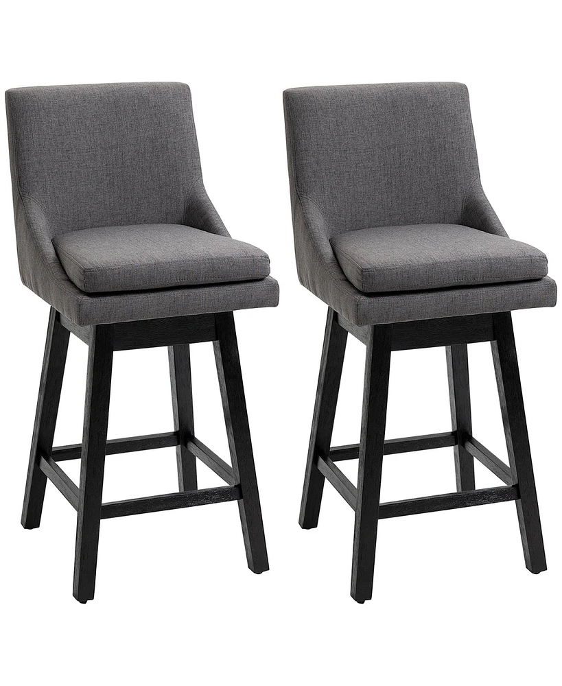 Homcom 28" Set of 2 Upholstered Swivel Bar Height Dining Room Chairs w/ Footrest