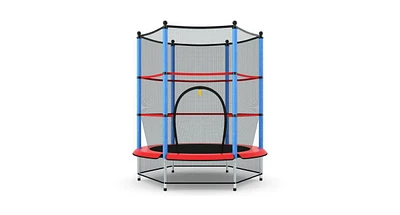 Slickblue 55 Inch Youth Jumping Round Trampoline with Safety Pad Enclosure