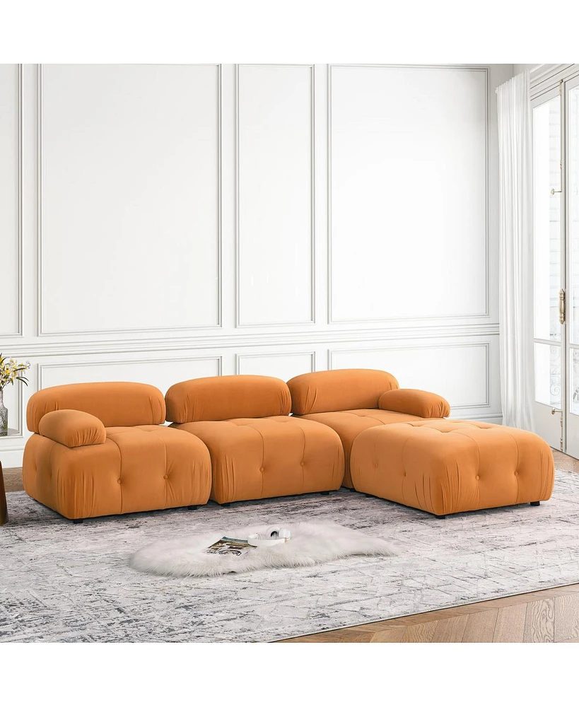 Simplie Fun Orange Velvet Modular L-Shaped Sectional Sofa