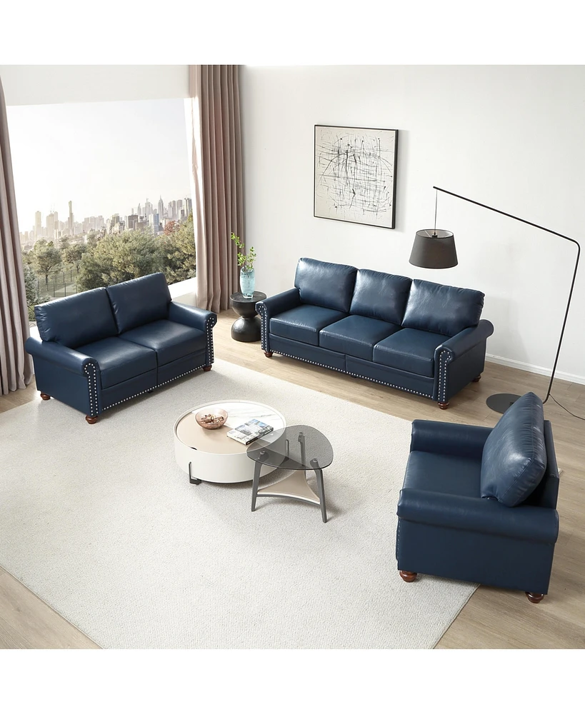 Streamdale Furniture Living Room Sofa with Storage Sofa 1+2+3 Sectional Navy Blue Faux Leather