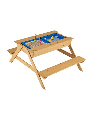 Slickblue 3-in-1 Kids Picnic Table Wooden Outdoor Water Sand Table with Play Boxes