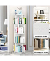 gaomon 4-Tier Rotating Corner Bookshelf, Wood Floor Standing Bookcase Display Storage Rack