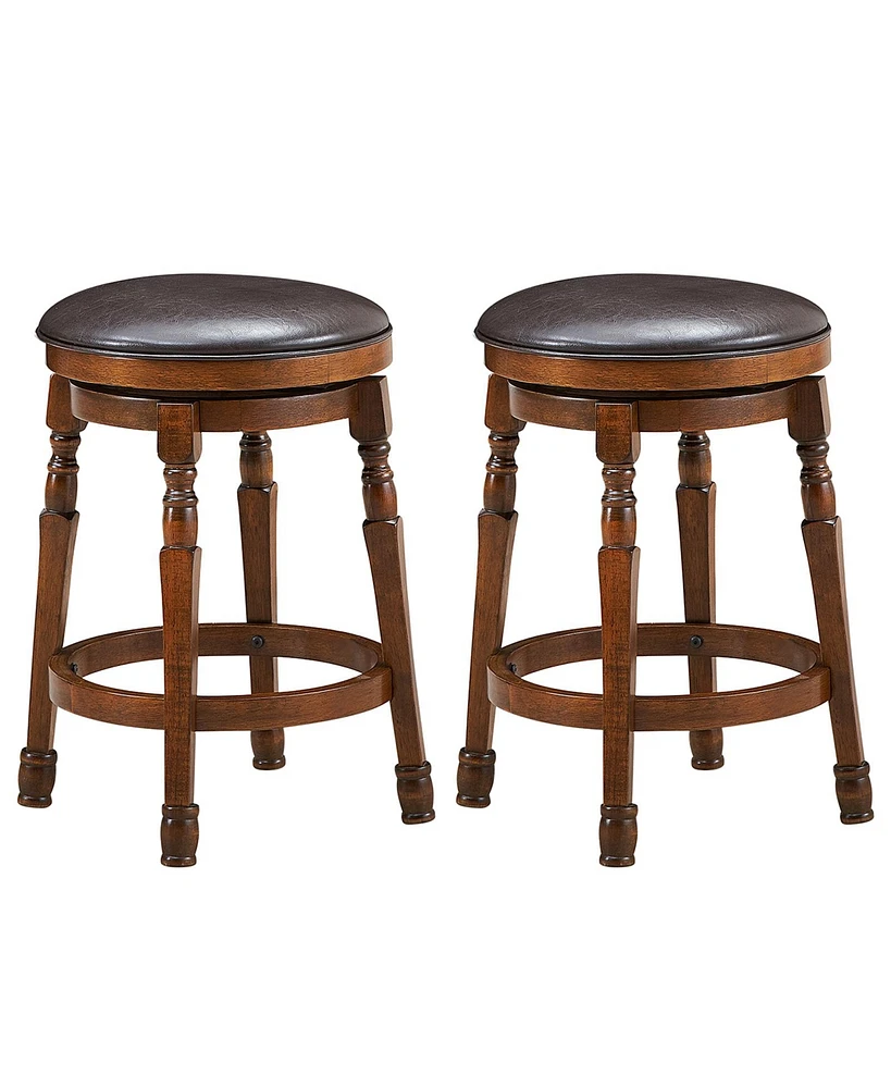 Sugift Set of 2 24-Inch Swivel Leather Padded Bar Dining Stools