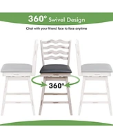 Sugift 360° Swivel Bar Stools with Rubber Wood Frame and Ergonomic Backrest and Footrest-25 inches