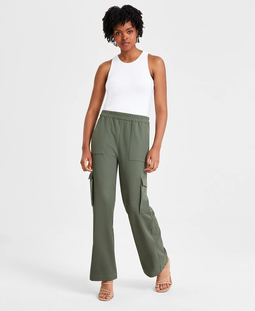 Bar Iii Women's High-Rise Pull-On Knit Cargo Pants, Created for Macy's