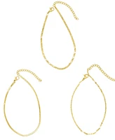 Adornia Gold Tarnish Resistant Adjustable 9-11" Herringbone, Valentina and Mariner Chain Anklet Set