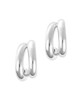 Adornia Silver Double Hoop Earrings with Ball Backs